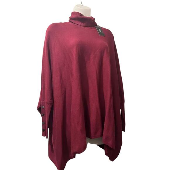 NWT Alfani Turtleneck Poncho Sweater X-Small Malbec - Picture 3 of 6